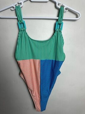 Aerie Cheeky Swimsuit One Piece Women's Size Large NEW WITH TAGS Green Blue
